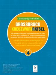 Buchcover mit dem Titel 'Grossdruck Kreuzwortraetsel Band 4'. Abgebildete Figuren sind ein älterer Mann und eine ältere Frau.