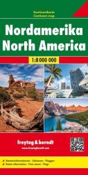 Karte von Nordamerika im Maßstab 1:8.000.000. Bilder von Landschaften und Städten.