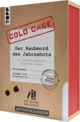 Adventskalender mit dem Titel 'Cold Case: Der Raubmord des Jahrzehnts'. Verpackung im Kartonlook mit roten und schwarzen Akzenten.
