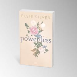 Buchcover mit dem Titel 'power:less'. Florale Gestaltung in sanften Farben.