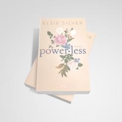 Buchcover mit dem Titel 'power:less'. Florale Gestaltung in sanften Farben.