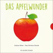 Buchcover mit dem Titel 'Das Apfelwunder'. Abbildung eines roten Apfels mit grünem Blatt.
