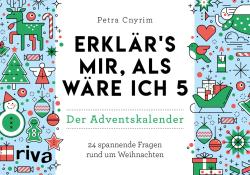 Buchcover mit dem Titel 'Erklär's mir, als wäre ich 5'. Bunte Weihnachtsmotive umrahmen den Titel.