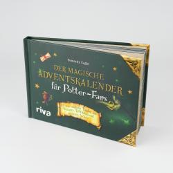 Grünes Buch mit goldener Ecke und bunten Sternen. Titel lautet Der magische Adventskalender fur Potter Fans.