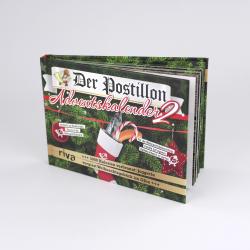 Buch mit dem Titel Der Postillon Adventskalender 2. Cover zeigt Weihnachtsmotive, Tannenbaum, Geschenk, Lebkuchen. Farbgestaltung in grün, rot, weiß.