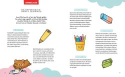 Illustration eines gelben Bleistifts mit einem lachenden Gesicht. Darunter ein brauner Bär, der auf einem rosa Kissen liegt und zeichnet.