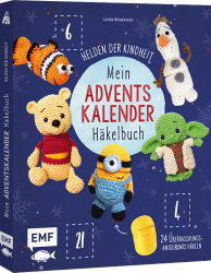 Kinder-Adventskalender mit gehäkelten Figuren von Tieren und einem Titel in der Mitte. Enthält 24 Überraschungsamigurumis und eine Zahl 6.
