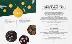 Adventskalender mit grüner Hintergrund und goldenen Weihnachtskugeln, nummeriert 5, 9, 15, 24. Enthält Bilder von Weihnachtsplätzchen und Dekorationen.