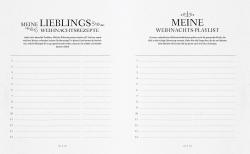 Zweiseitiges Dokument mit Überschriften Meine Lieblinge Weihnachtsrezepte und Meine Weihnachts-Playlist. Darunter Listen mit nummerierten Einträgen.