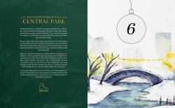 Zweispaltiges Layout mit Text auf der linken Seite und einer Wasserfarbenskizze eines Brückenbogens und Bäumen auf der rechten Seite. Oben eine große Zahl sechs in einer Kreisform.