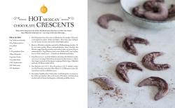 Backrezept für mexikanische Schokoladen-Crescenten, Zutatenliste und Zubereitungsschritte in deutscher Sprache, mit Überschrift und Nummerierung.