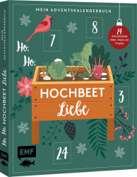 Grünes Adventskalenderbuch mit Weihnachtsmotiven und Pflanzen. Enthält 24 Ideen, Hacks und Projekte für die Adventszeit.