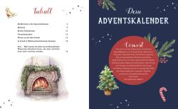 Inhaltseite eines Adventskalenders mit Aquarellprojekten. Links eine Kaminillustration, rechts der Titel 'Dein Adventskalender'.