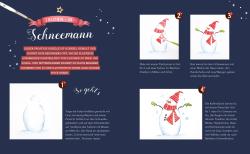 Anleitung zum Malen eines Schneemanns. Enthält Schritte und Farbempfehlungen.