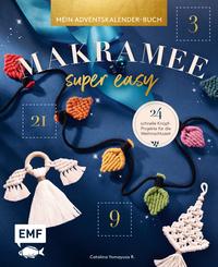 Buchcover mit dem Titel 'Makramee super easy'. Enthält bunte Makramee-Projekte und dekorative Elemente.