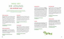 Zwei Seiten eines Textes mit Überschriften in grün und rot. Der Text enthält Begriffsdefinitionen und kurze Erklärungen, mit einer kleinen Illustration eines Zweigs mit Beeren am unteren Rand.