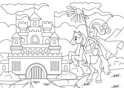 Buchcover mit dem Titel 'Bunter Pauspapier-Malspaß'. Illustration von Rittern, Drachen und Burgen.