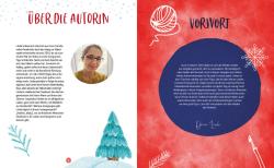 Buchcover mit dem Titel 'Über die Autorin' und 'Vorwort'. Links ein Foto einer Frau, rechts ein roter Hintergrund mit dekorativen Elementen.