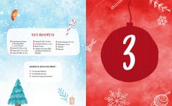 Helle, winterliche Gestaltung mit Schneeflocken und Weihnachtsmotiven. Enthält eine Liste von benötigten Materialien für ein Bastelprojekt.