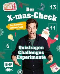 Buchcover mit dem Titel 'Der X-mas-Check'. Abgebildet ist ein lächelnder Mann mit Weihnachtsmotiven im Hintergrund.