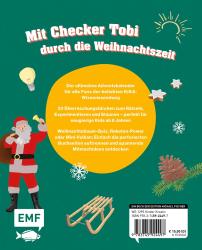 Buchcover mit dem Titel 'Mit Checker Tobi durch die Weihnachtszeit'. Illustration von einem Weihnachtsmann und verschiedenen weihnachtlichen Elementen.