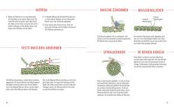 Anleitung zum Häkeln von Noppen, Masche zunehmen, Maschenglieder, feste Maschen abnehmen, Spiralrunden, in Reihen häkeln. Klare Schritt-für-Schritt-Beschreibungen mit Illustrationen.