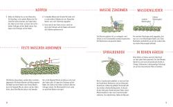 Anleitung zum Häkeln von Noppen, Maschen zunehmen, abnehmen, in Reihen häkeln, Maschen zunehmen, abnehmen, Maschen abnehmen, Spiralrunden häkeln, in Reihen häkeln. Schrittweise Erklärungen mit Illustrationen.