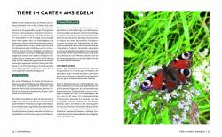 Buchcover mit dem Titel 'Naturnaher Garten'. Darstellung eines grünen Gartens mit Pflanzen und einem Holzzaun.