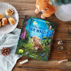 Buchcover mit dem Titel 'Wie schläft der Wald?'. Illustrationen von Tieren und Pflanzen in einer nächtlichen Waldszene.