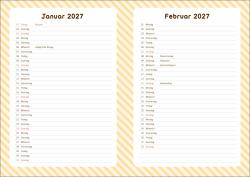 Kalender 2025/2026. Rosa Hintergrund mit diagonalen Streifen. Herzform mit einer grauen Katze. Einfaches, verspieltes Design.
