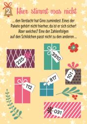 Weihnachtliche Illustration mit bunten Geschenken, Sternen und Schneeflocken. Überschrift in rot mit der Aufschrift Hier stimmt was nicht.
