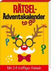 Rätsel-Adventskalender to go. Bunte Gestaltung mit Weihnachtsmotiven und 24 Rätseln.