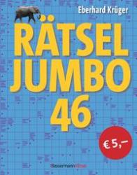 Buchcover mit dem Titel 'Rätsel Jumbo 46'. Gelbe Schrift auf blauem Hintergrund, ein Elefant ist abgebildet.