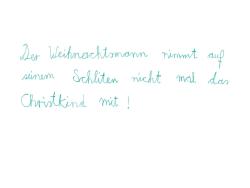 Weihnachtsmann mit rotem Hut und weißem Bart. Schriftzug in Türkis, handgeschrieben, auf weißem Hintergrund.