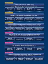 Quiz mit Fragen zu den 90er Jahren, mehrere Antwortmöglichkeiten, blauer Hintergrund, Überschrift in Gelb. Themen zu Musik, Promis und Popkultur.