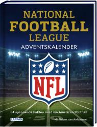 Buchcover mit dem Titel National Football League Adventskalender. Dunkler Hintergrund mit Stadionlicht und Football-Logo. Enthält Text in gold und weiß.