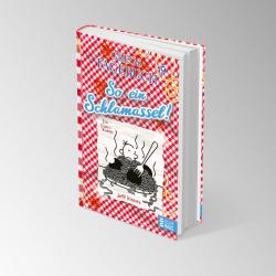 Buchcover von 'So ein Schlamassel!' aus der Reihe Gregs Tagebuch. Illustration eines Jungen mit einem Teller Spaghetti.