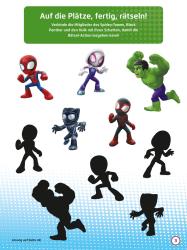 Cover eines Rätselbuchs mit dem Titel 'Super-Rätselspaß'. Abgebildet sind Spider-Man und andere Charaktere in einem bunten Design.