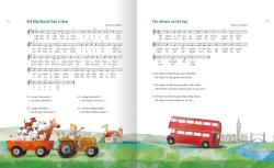 Buchcover mit dem Titel 'Meine schönsten Kinderlieder'. Bunte Illustration eines Baumes mit Kindern, die musizieren.