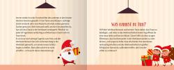 Weihnachtliches Design mit Santa Claus, zwei Kindern, Geschenken, im Hintergrund eine beleuchtete Wand. Fröhliche Weihnachtsstimmung.