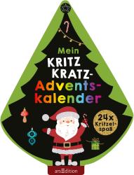 Weihnachtsbaum in schwarz mit bunten Buchstaben, ein Weihnachtsmann hält einen Zuckerstange. Es gibt kleine Weihnachtsdeko und einen goldenen Kreis mit Text.