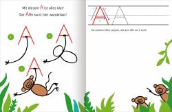 Buchcover mit dem Titel Mit Affe Baer und Reh lerne ich das ABC. Bunte Illustrationen von Tieren und Pflanzen.