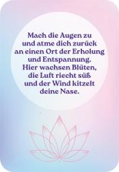 Buchcover mit dem Titel 'Achtsam Atmen'. Hintergrund in Blau mit Wolken und einem runden, orangen Element.