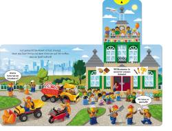 Buchcover mit dem Titel 'LEGO CITY Baustelle'. Abbildung von LEGO-Figuren und Baumaschinen auf einer Baustelle.