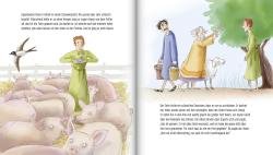Buchcover mit dem Titel 'Die schönsten Jesus-Geschichten'. Illustration zeigt eine Person mit einem Schaf und zwei Kindern.