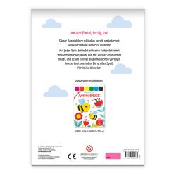 Ausmalblock mit buntem Cover. Abbildung eines bunten Vogels und Blumen.