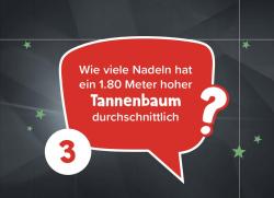 Frage in rotem Sprechblasen-Design: Wie viele Nadeln hat ein 180 Meter hoher Tannenbaum durchschnittlich