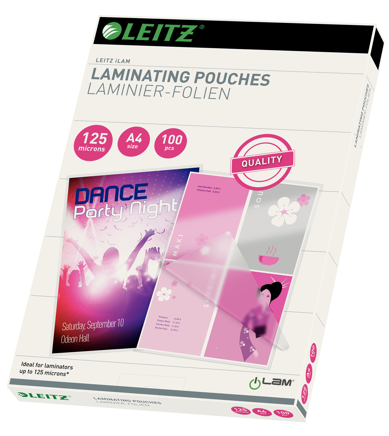Verpackung von Laminierfolien. A4 Größe, 100 Stück, 125 Mikron.