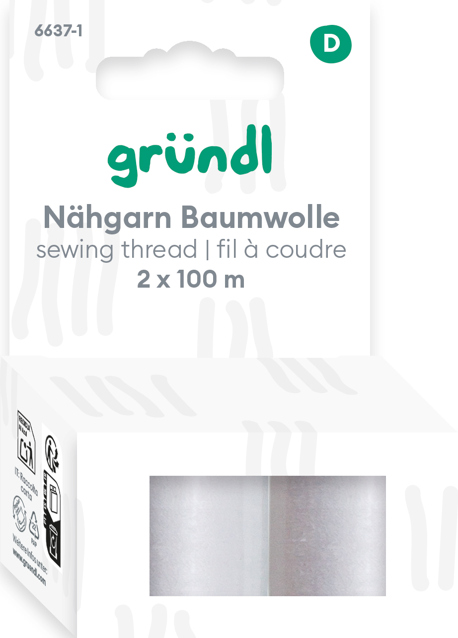 GRÜNDL Nähgarn Baumwolle 2 x 100 m weiß