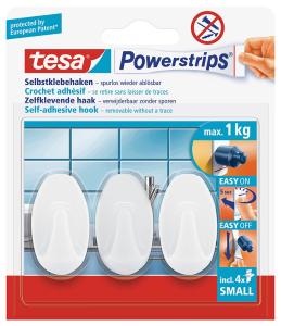 tesa Powerstrips selbstklebende Haken Small, oval, weiß, für max